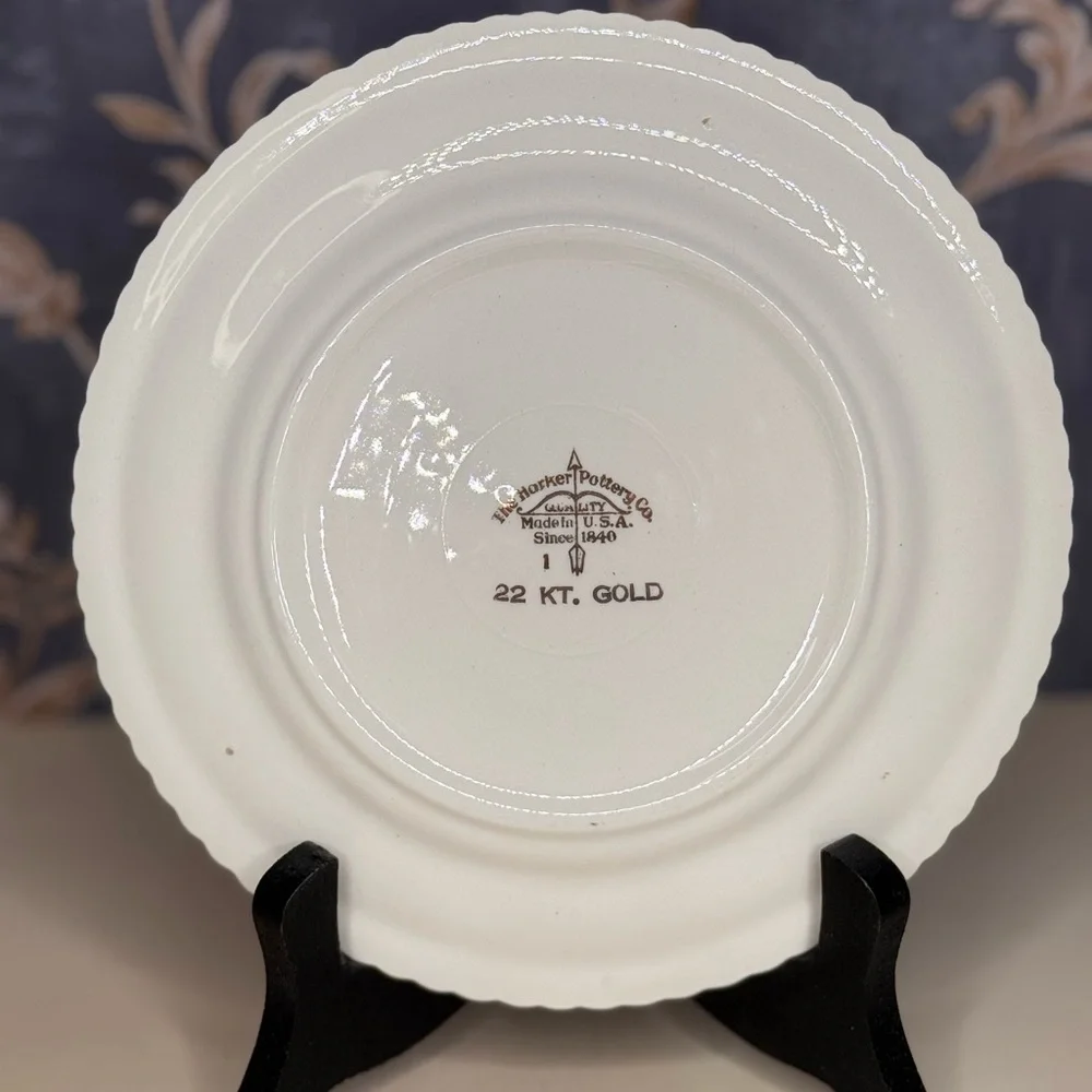 Vintage Set of 6 The Harker Pottery Co. 22 Karat Gold Rim Ceramic Plate